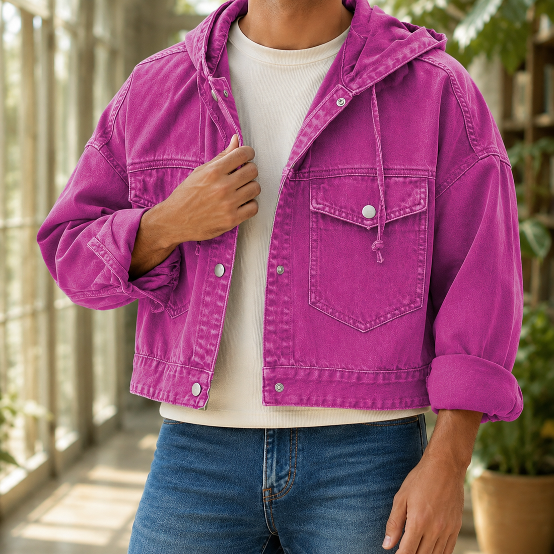 Huston Hooded Denim Jacket - Fuchsia