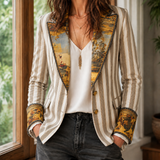 Hallie Printed Lapel Blazer - Khaki