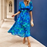 Dahlia Printed Maxi Dress - Blue And Turquoise Floral