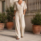 Verity-Grace Wrap Jumpsuit - Beige