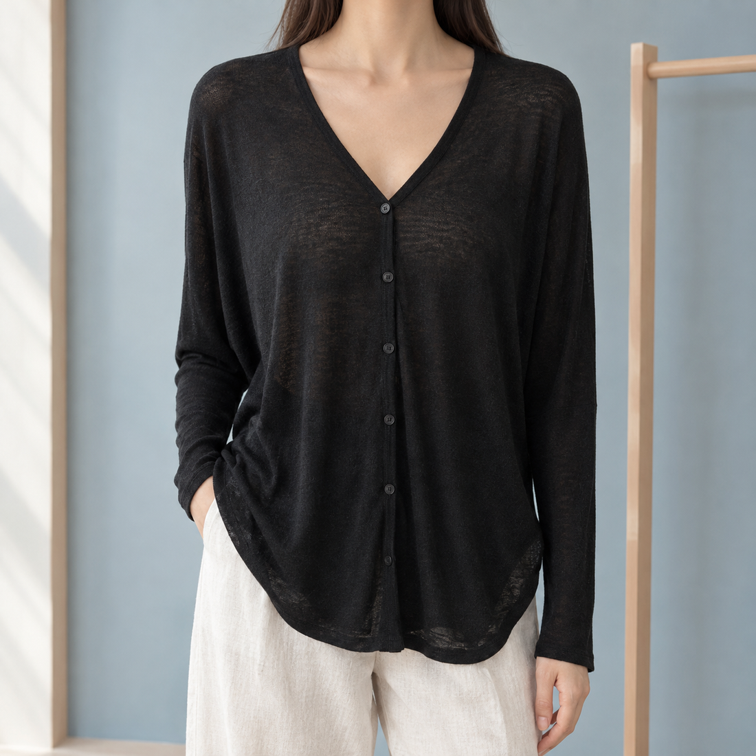 Benjamin V-Neck Cardigan - Black