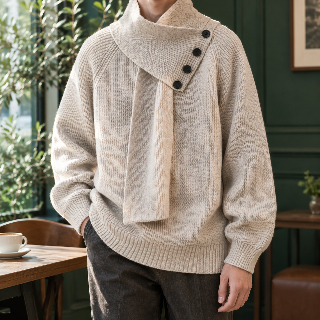 Eaton Scarf Collar Sweater - Beige
