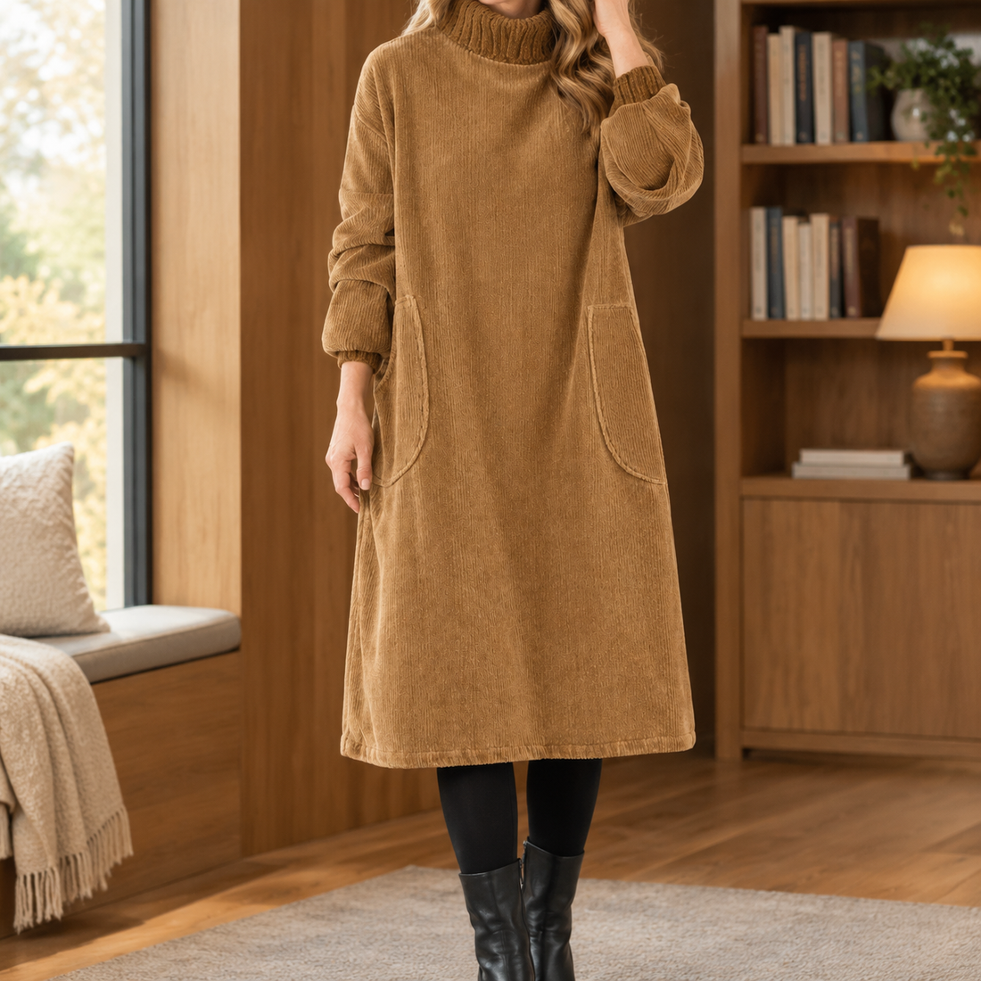 Delphine-Elise Turtleneck Dress - Brown