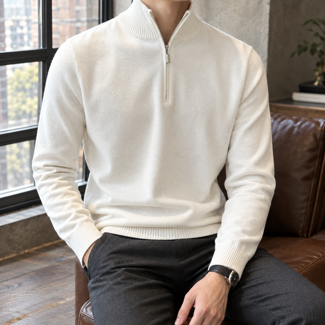 Donovan Mock Neck Sweater - White
