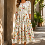 Solene Floral Midi Dress - Ivory Floral