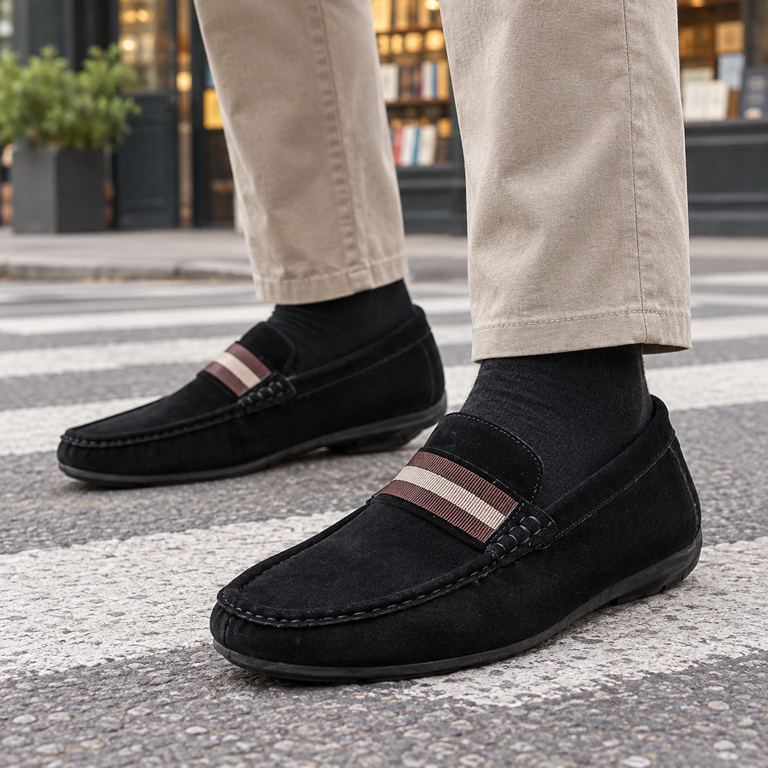 Bruni Striped Loafers - Black