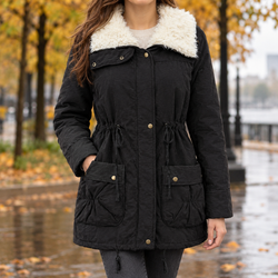 Maxine-Faye Plush Collar Jacket - Black