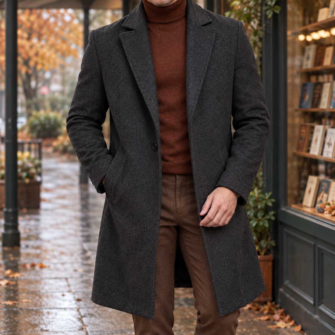Arnaud-Lane Textured Overcoat - Dark Gray