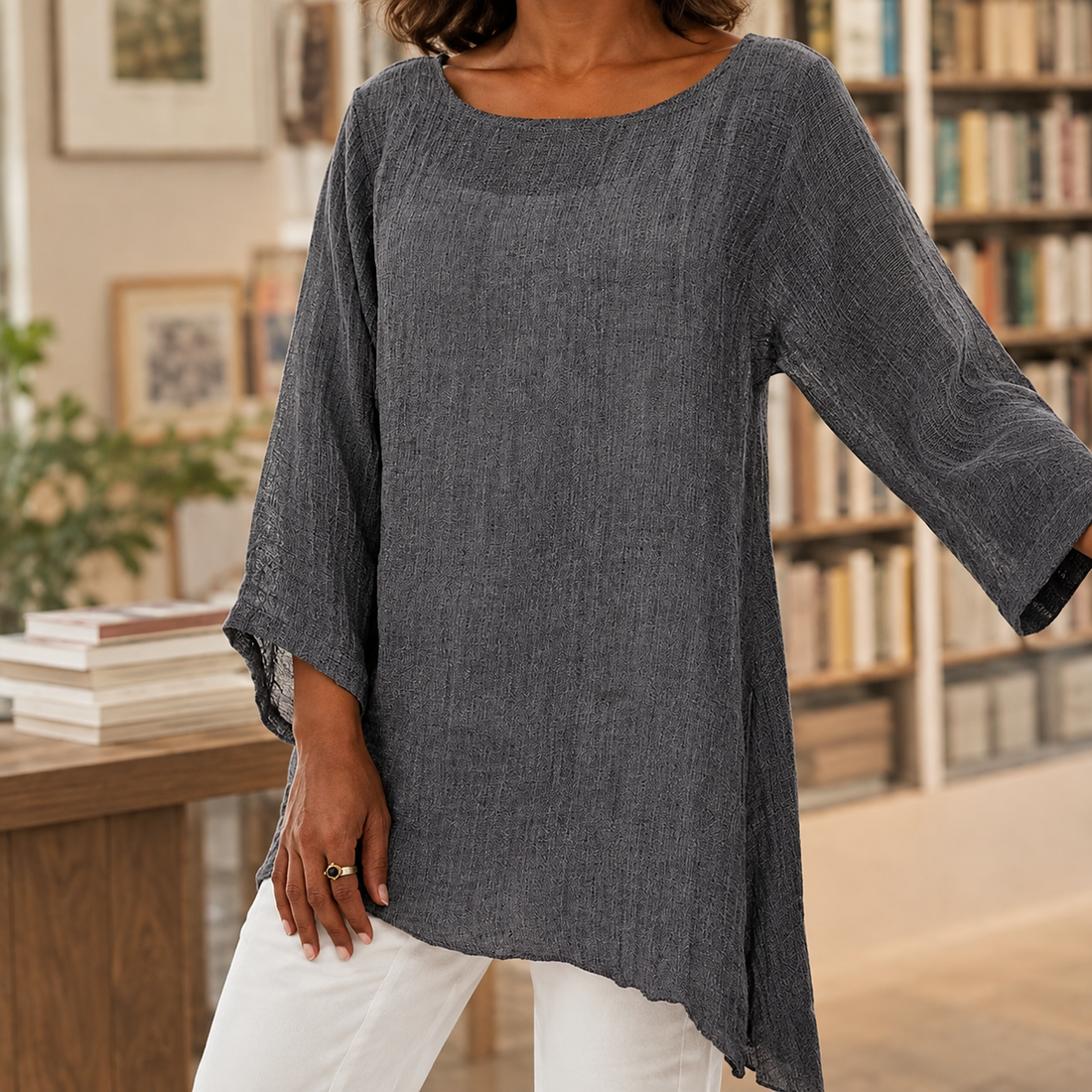 Liora-Hope Boat Neck Top - Gray