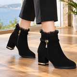 Nervesa Ruffle Ankle Boots - Black Single