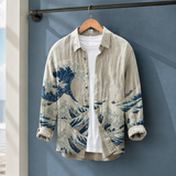 Hudson Relaxed Shirt - Beige Blue Wave