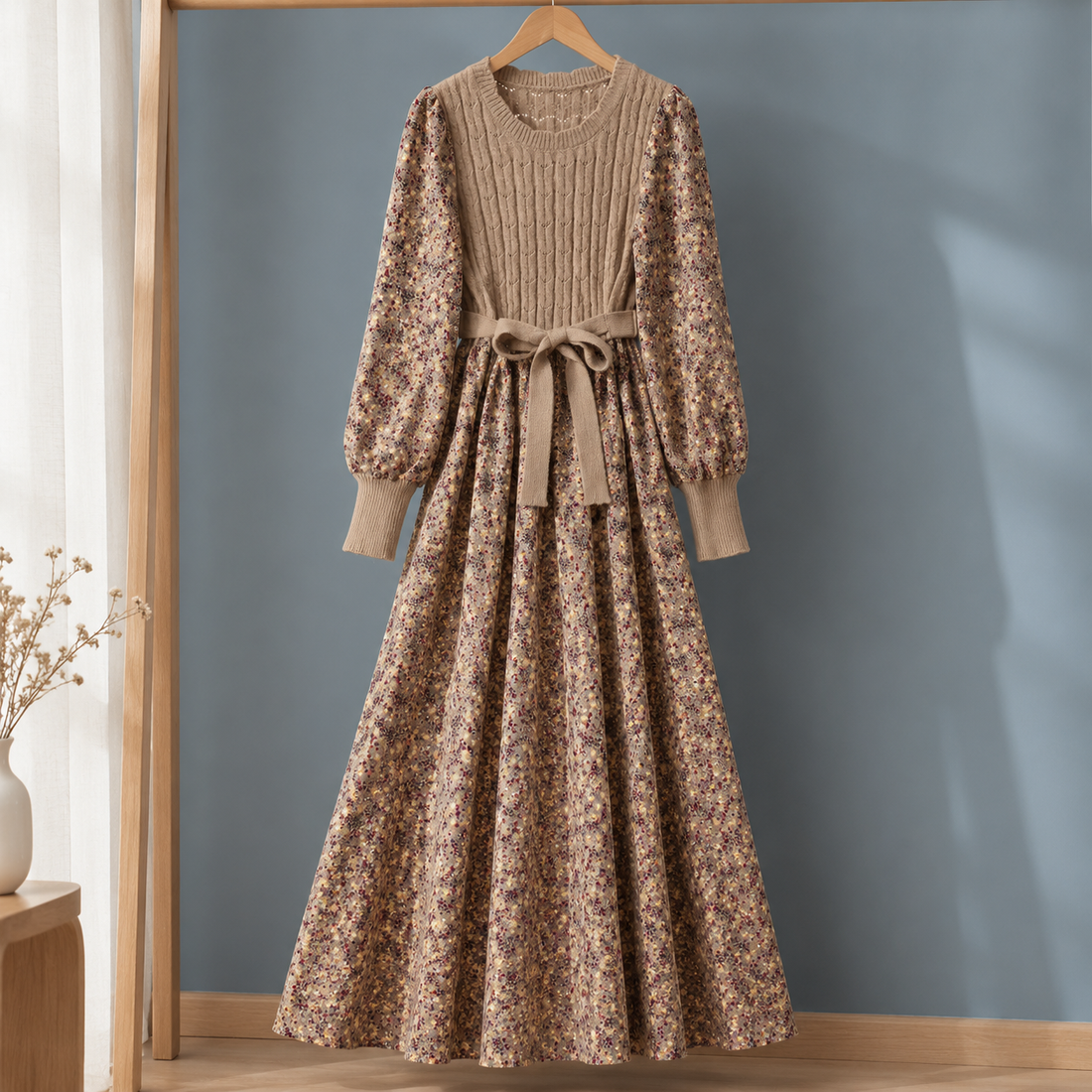 Hildegarde Patchwork Dress - Beige
