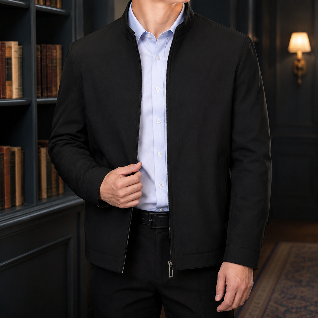 Barnaby Zip Jacket - Black Stand Collar
