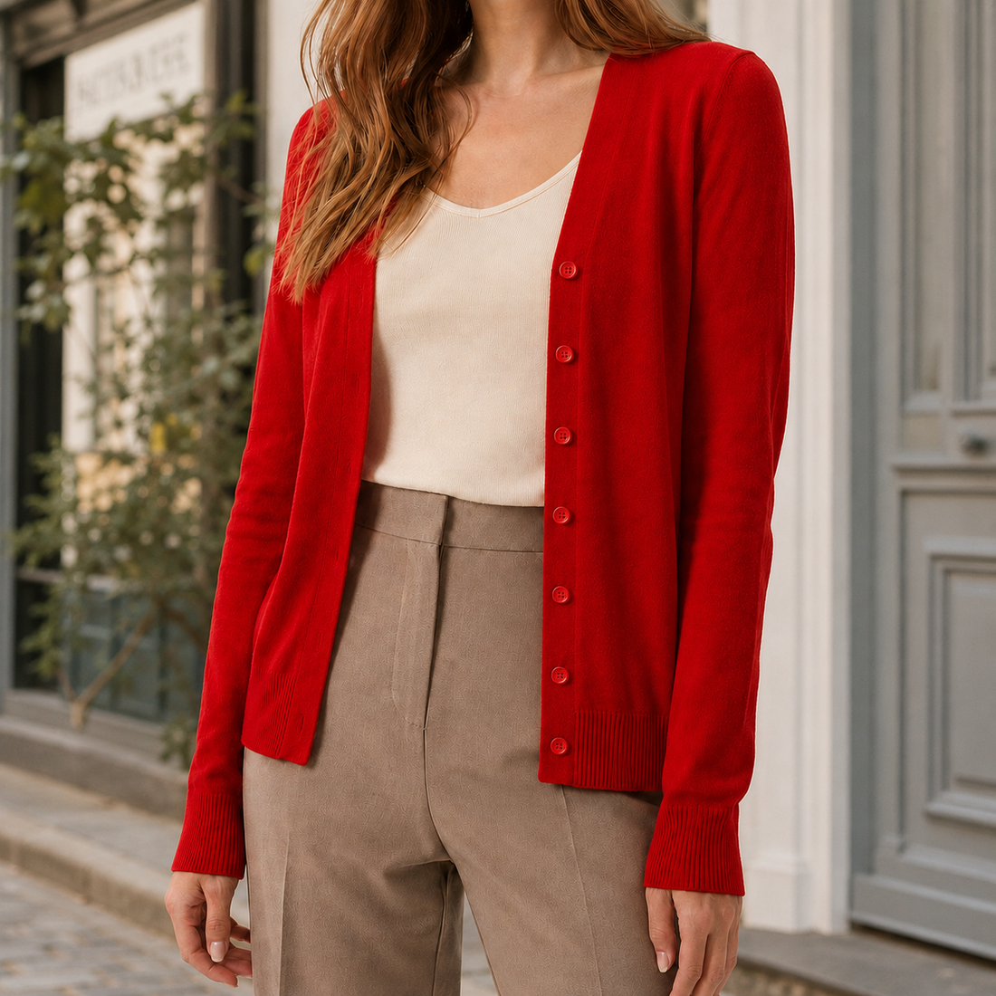 Iris V-Neck Sweater - Red