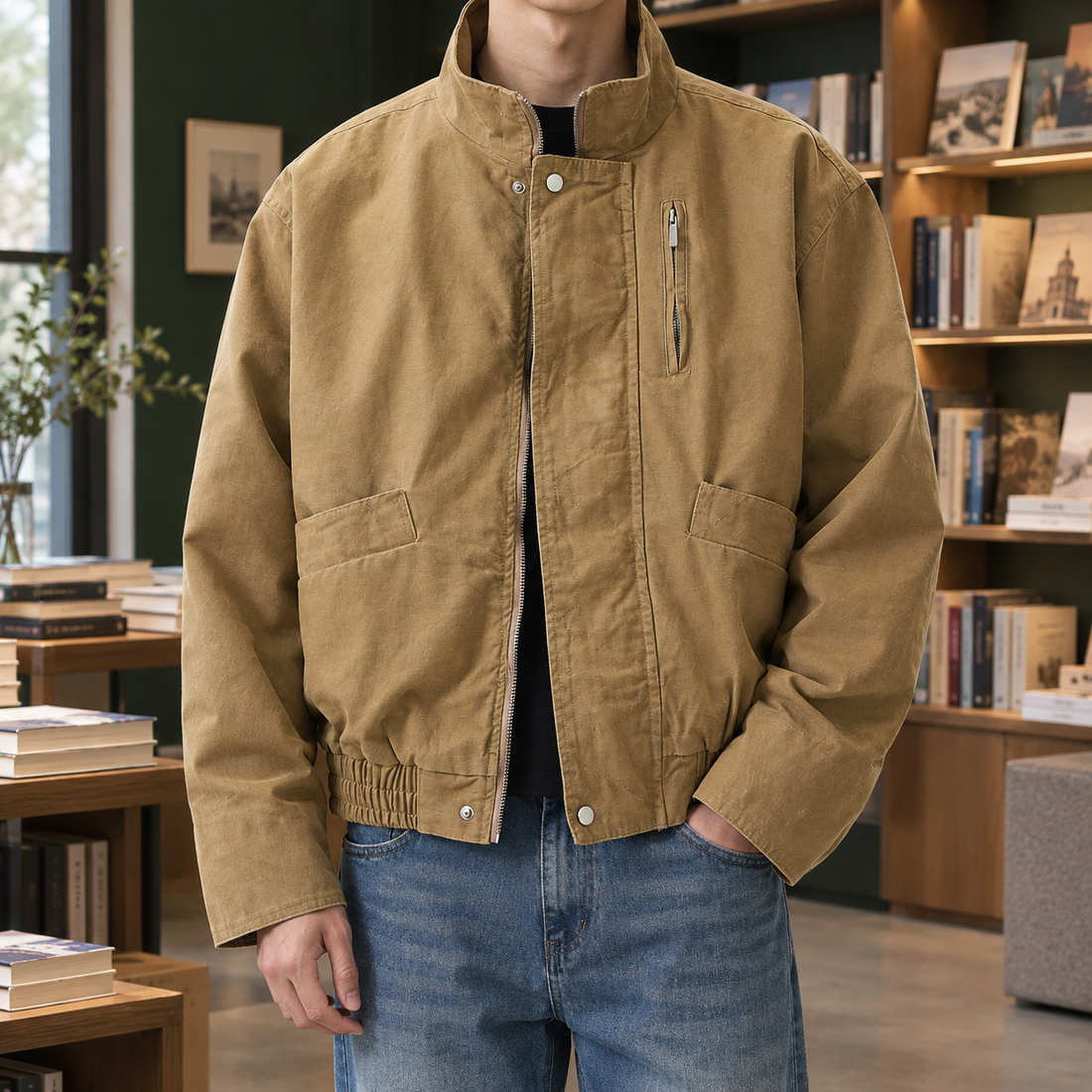 Harrison Stand Collar Jacket - Khaki