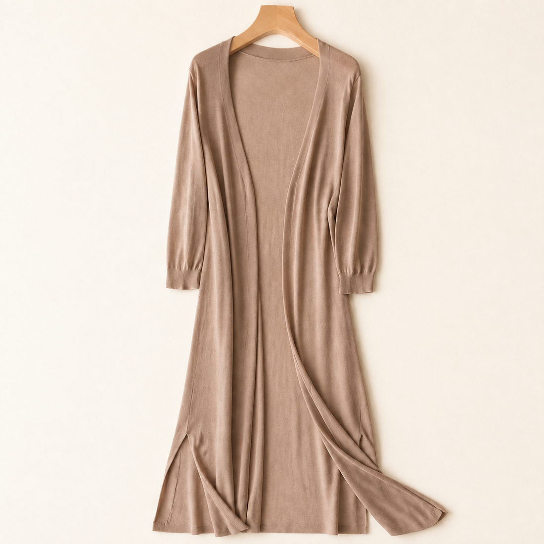Renata-Pearl Longline Cardigan - Khaki