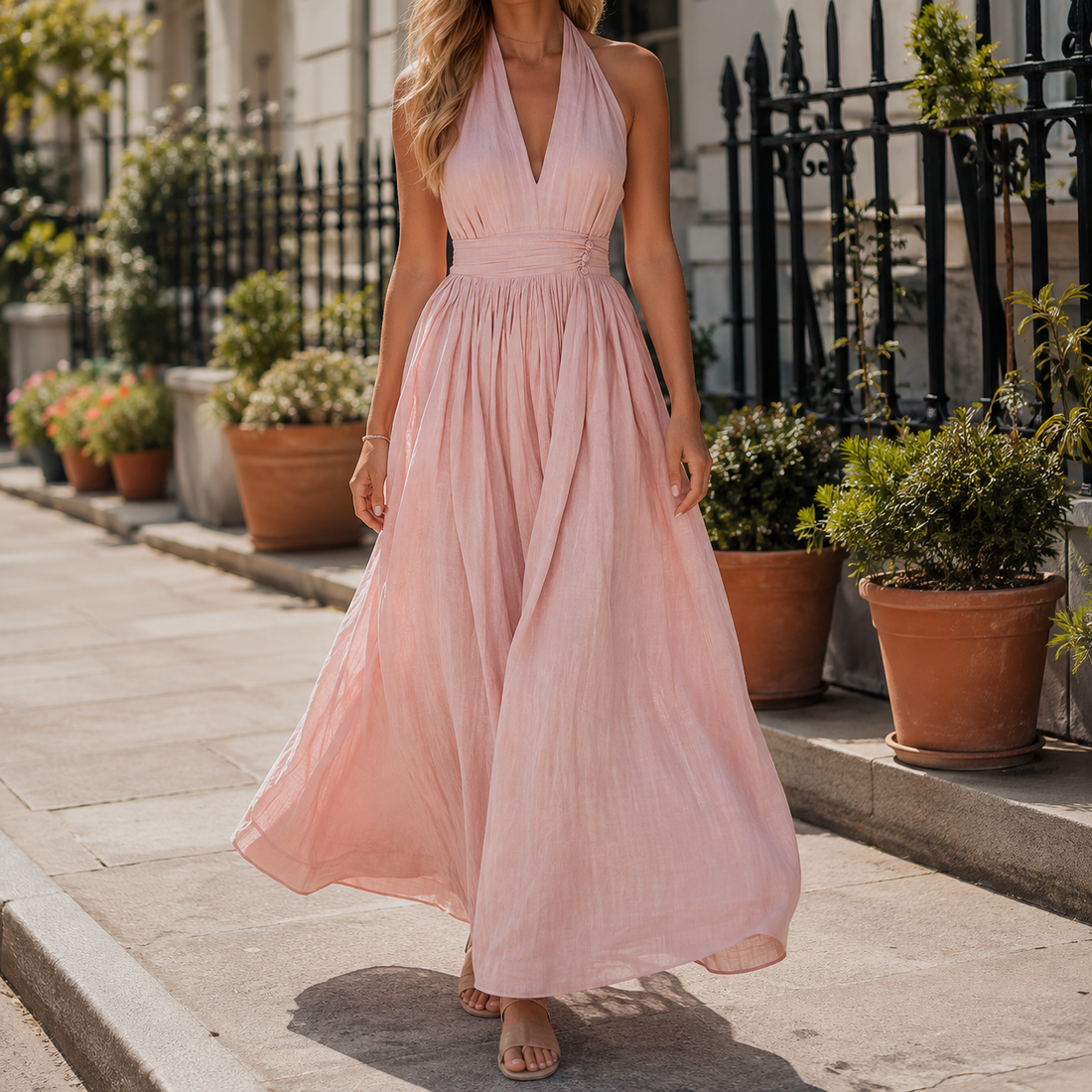 Amelie Halter Maxi Dress - Rosa