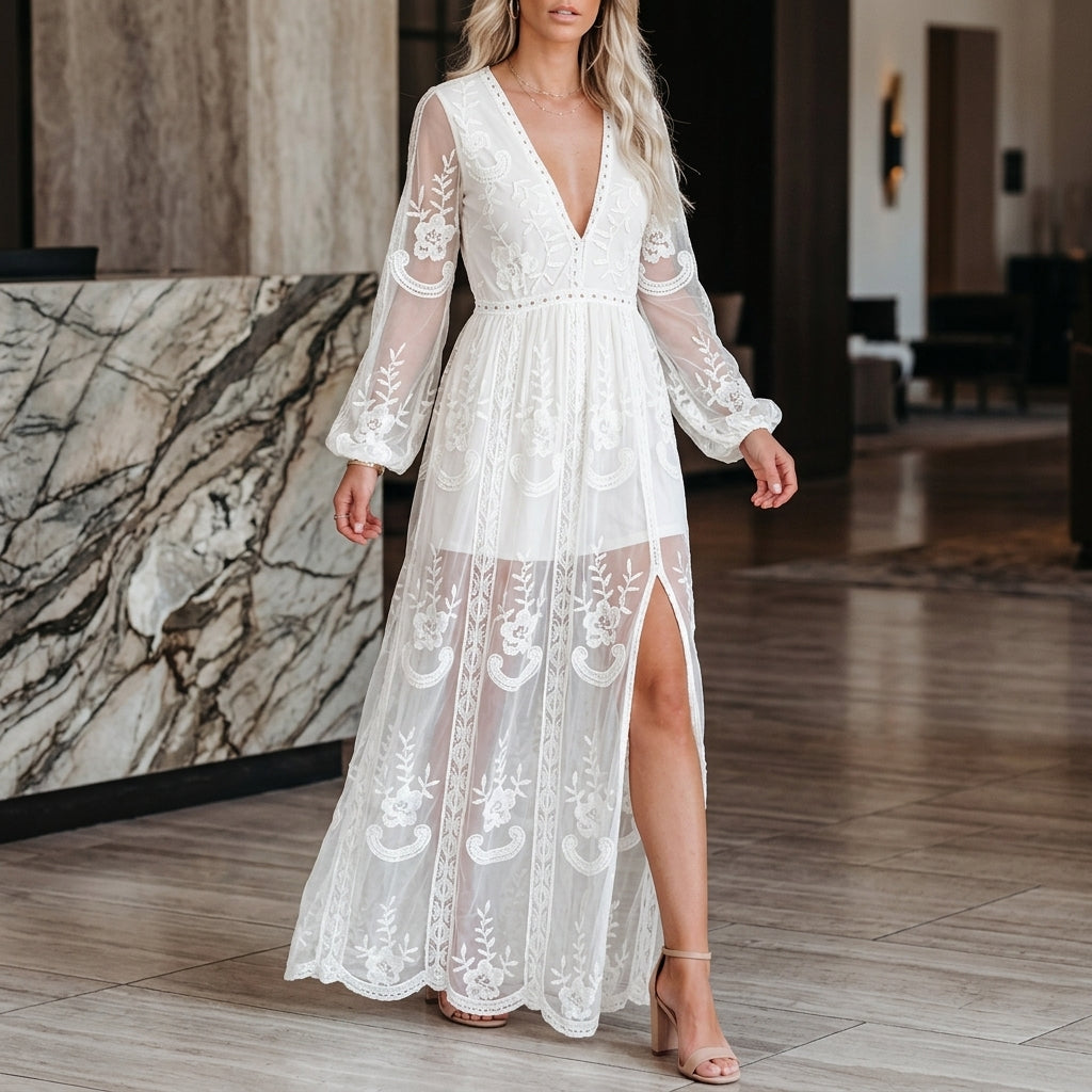 Willa Plunge Maxi Dress - White