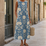 Margot-Belle Floral Midi Dress - Light Blue