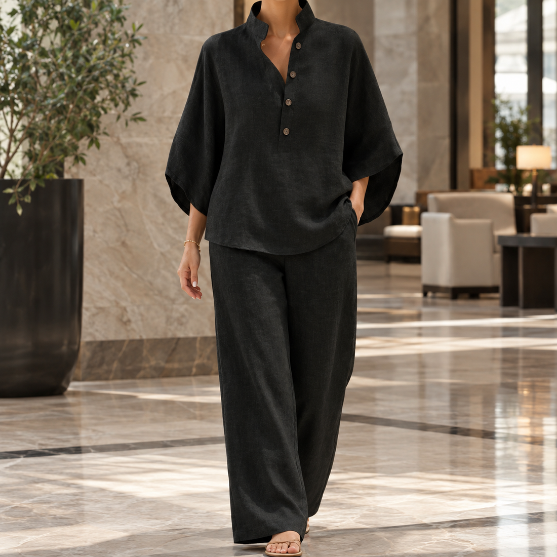 Lillian Stand Collar Set - Black