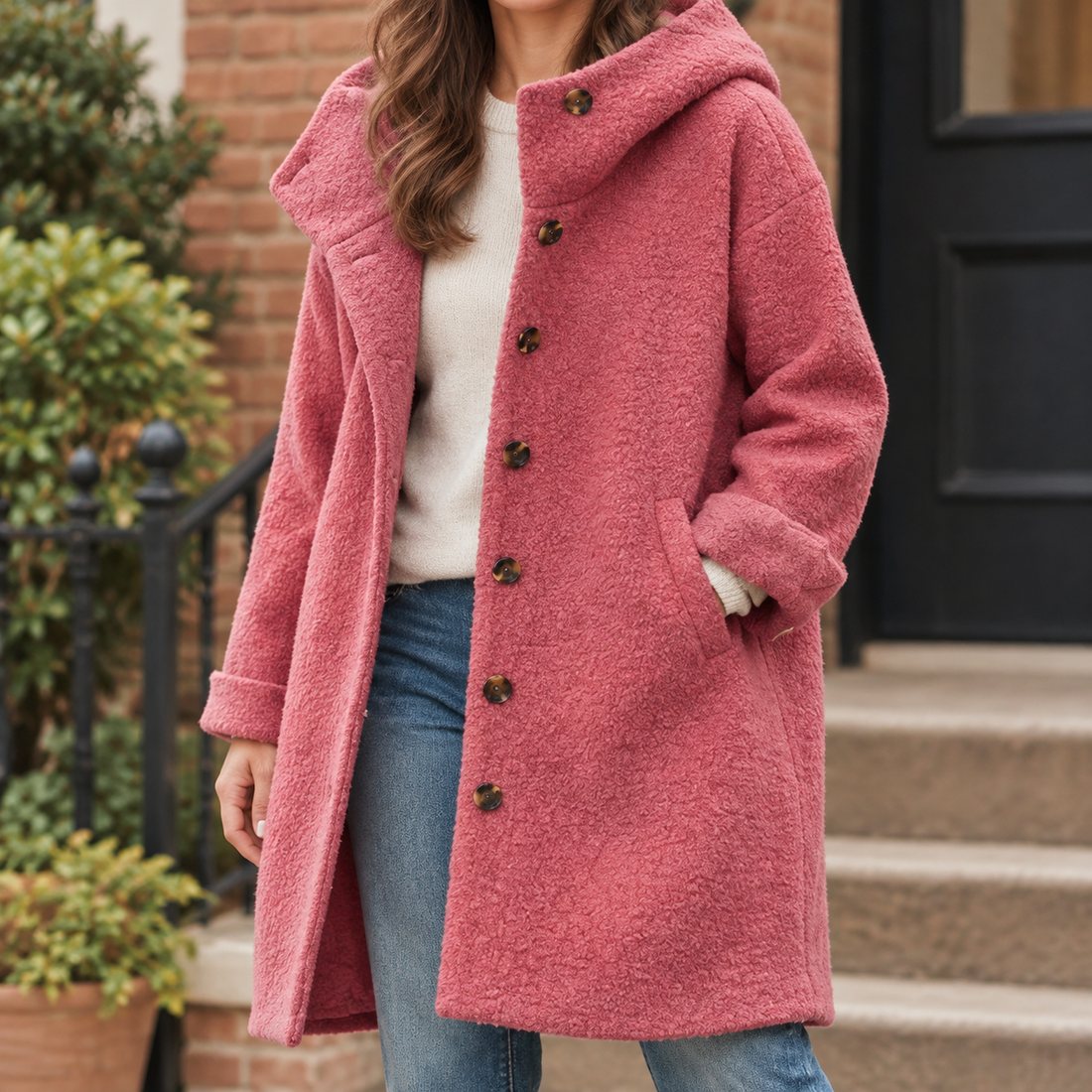 Yvette-Faye Hooded Coat - Rose Red