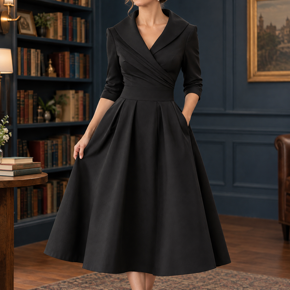 Mercedes-Eve Wrap Midi Dress - Black