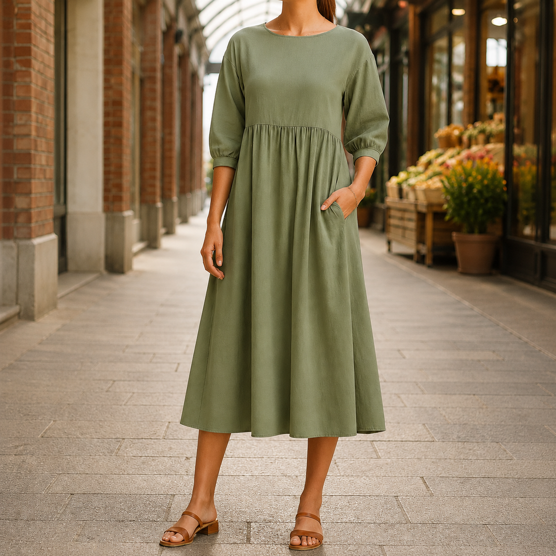 Ramona-Mae Empire Midi Dress - Dark Green