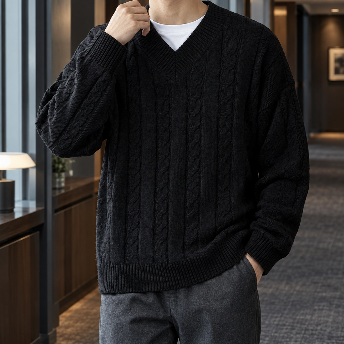 Jamie V Neck Sweater - Black