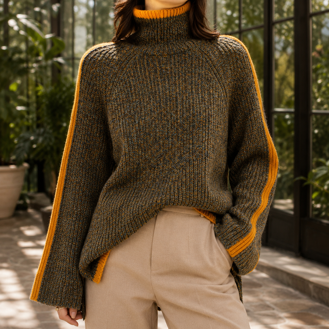 Romy-Pearl Turtleneck Sweater - Brown
