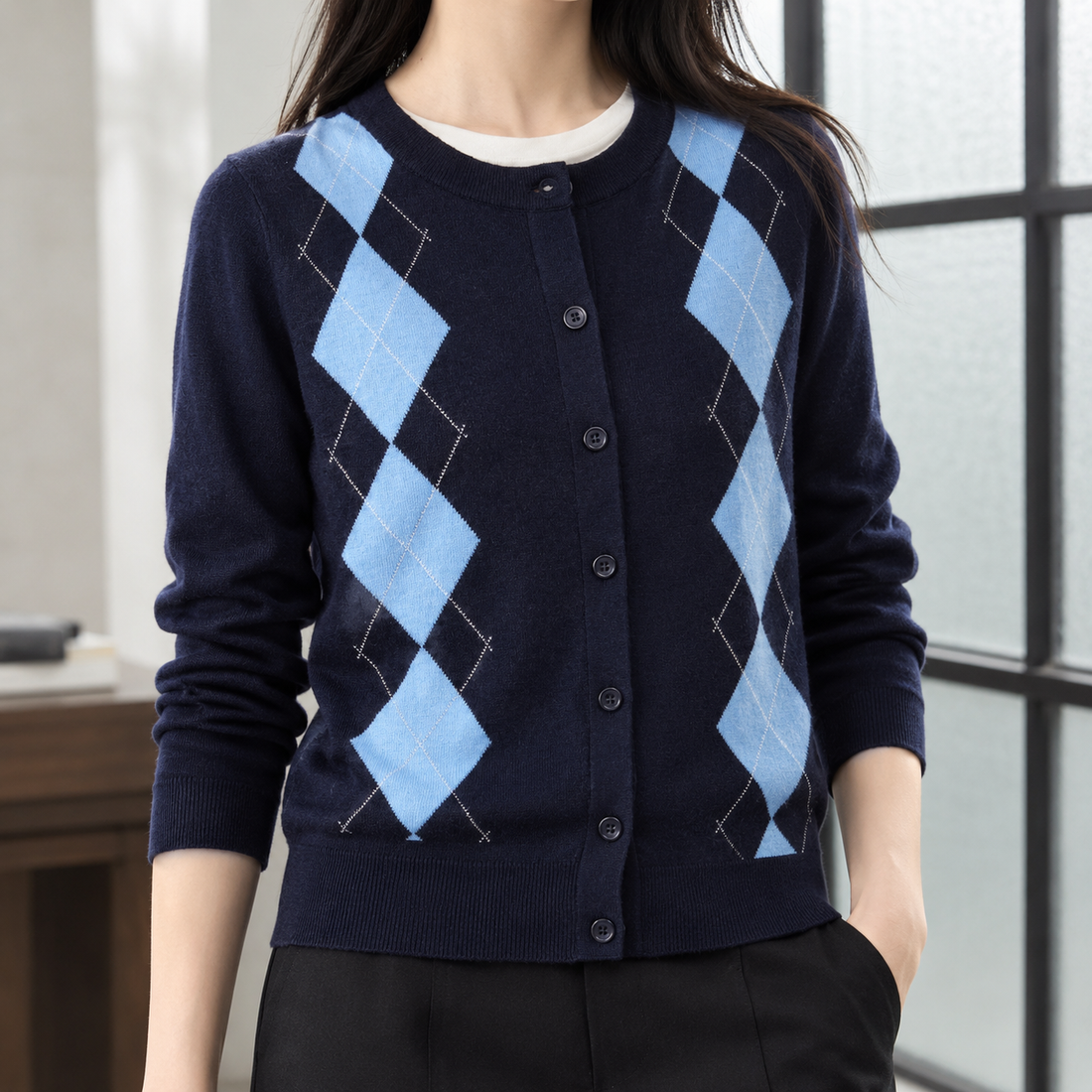 Madeleine-Louise Argyle Cardigan - Navy Blue