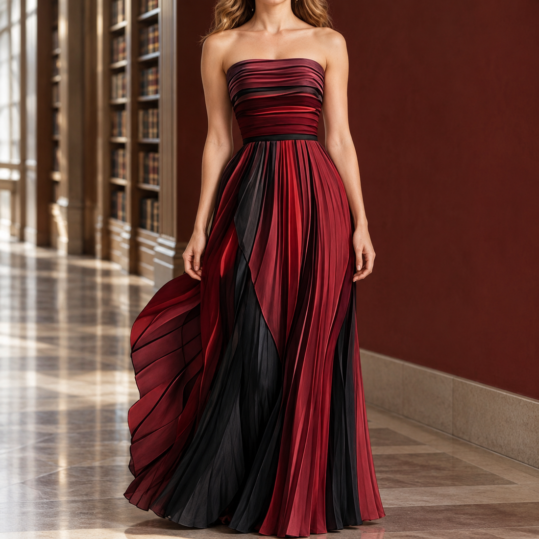 Madeline-Faye Strapless Dress - Burgundy