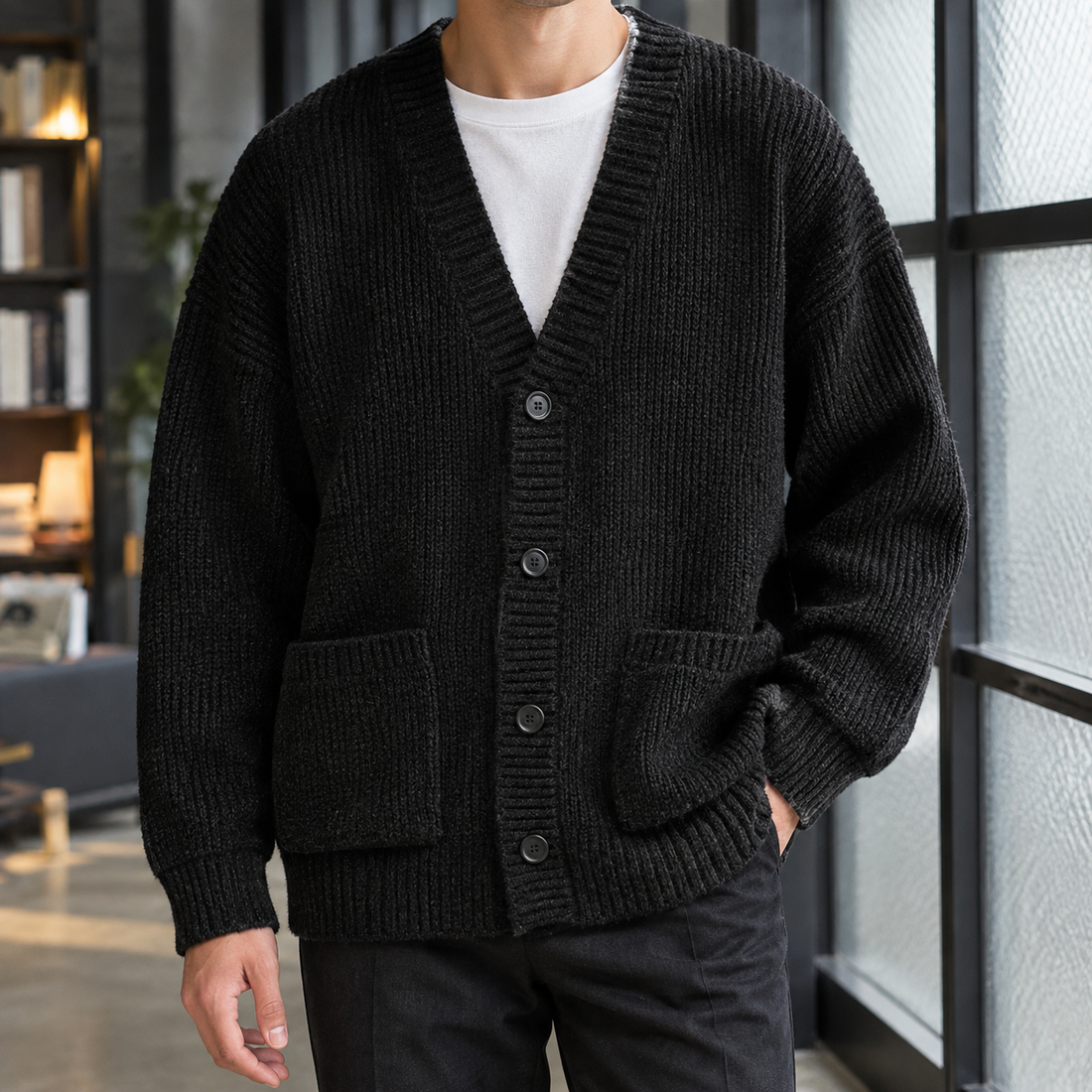 Waldemar Ribbed Cardigan - Black