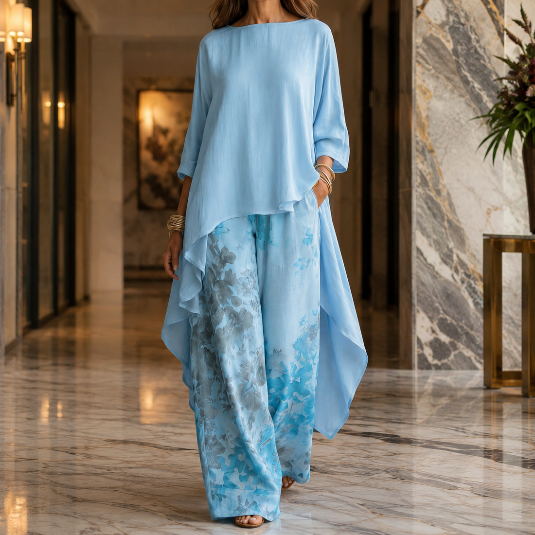 Serena-Claire Flowing Set - Blue