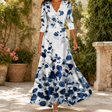 Adriana Wrap Maxi Dress - White/blue