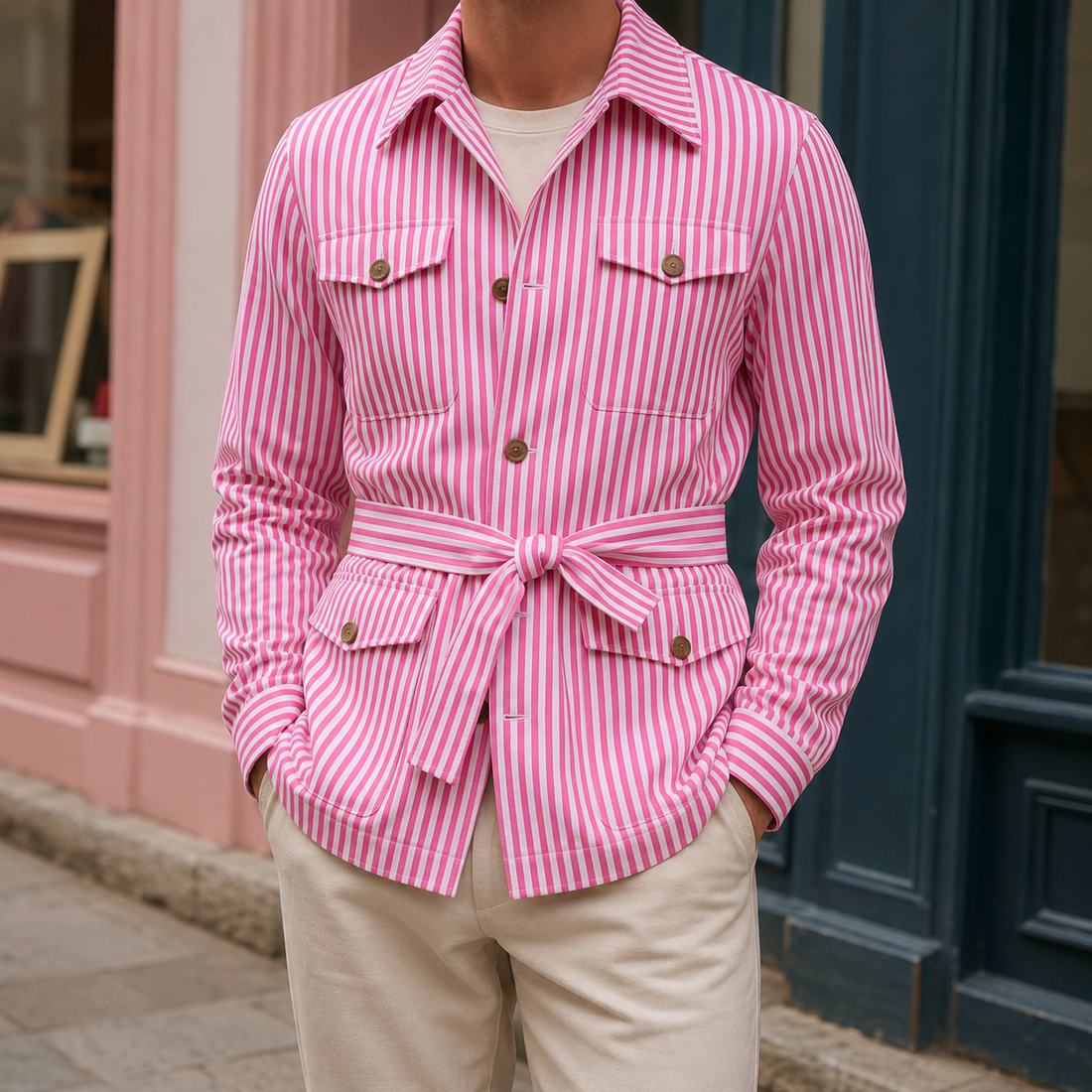 Tristan Striped Safari Jacket - Pink