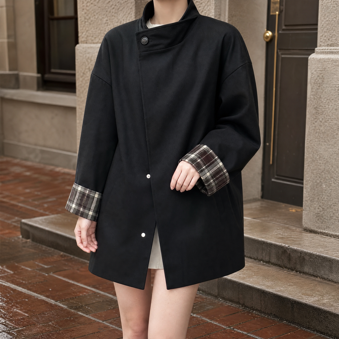 Letitia-Marie Contrast Overcoat - Khaki Green