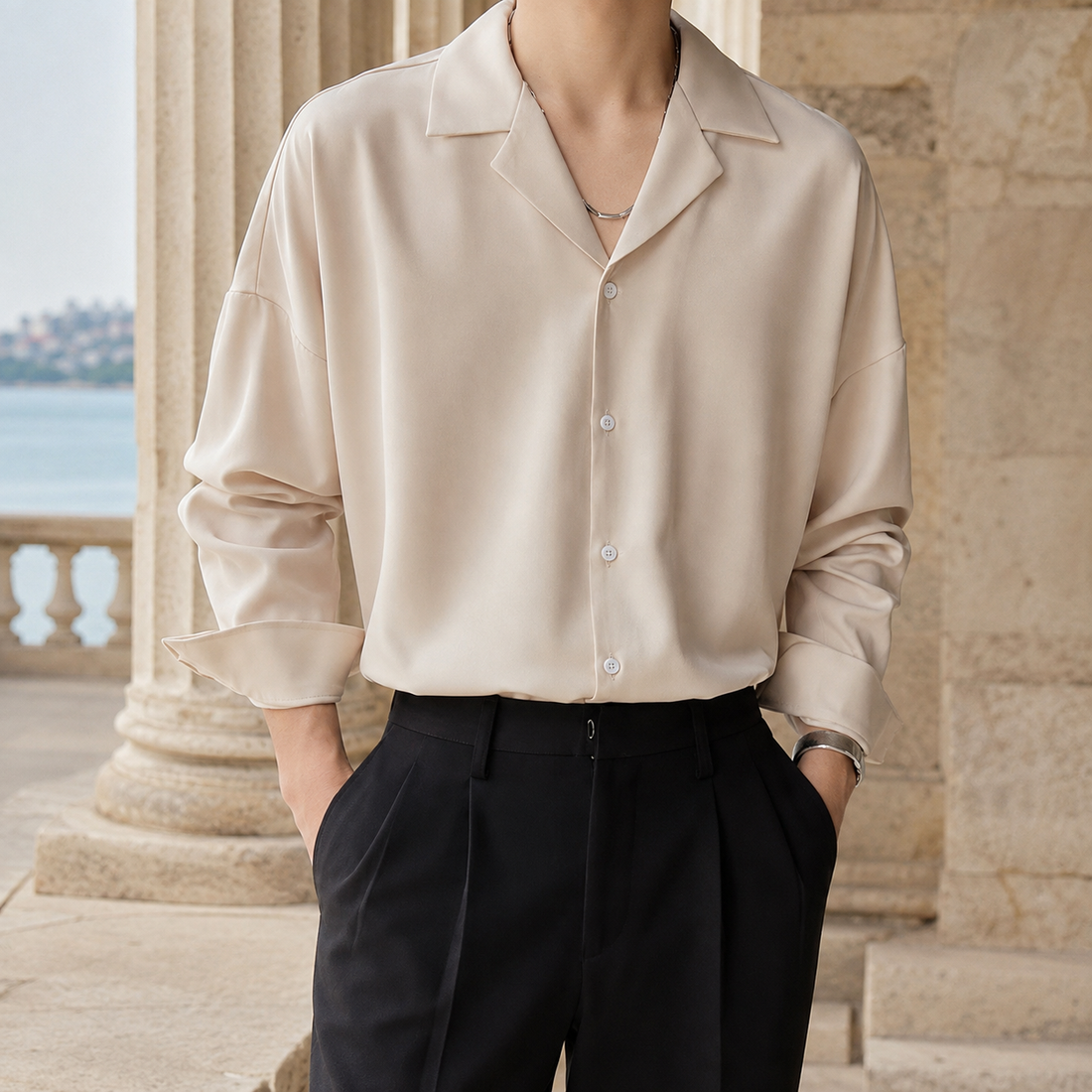 Aubin Cuban Collar Shirt - Apricot