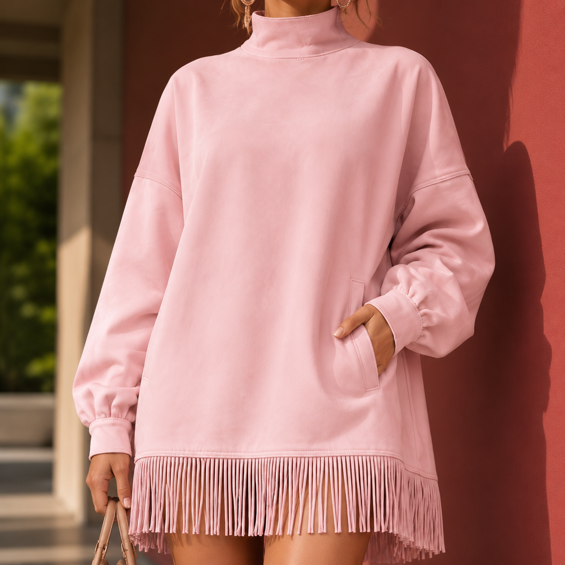 Marisol-Rose Fringe Mini Dress - Pink