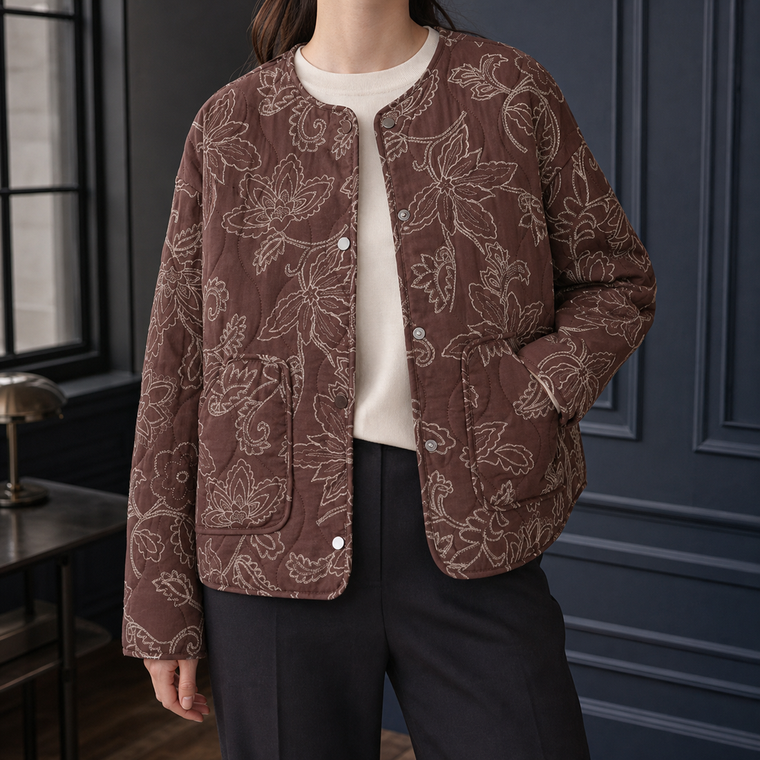 Ameline-Pearl Quilted Jacket - Brown