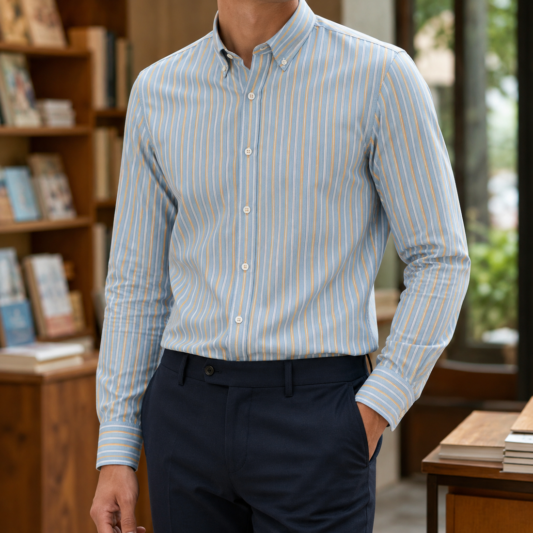 Emmett Button Down Shirt - Blue And Orange Stripe