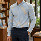 Emmett Button Down Shirt - Blue And Orange Stripe