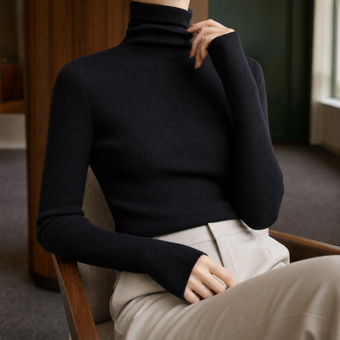 Tiffany Ribbed Turtleneck - Black