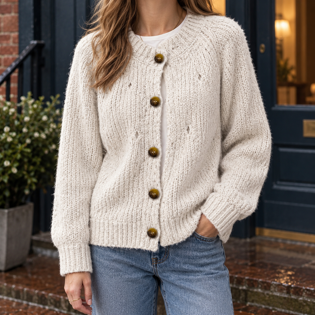 Zoe Textured Cardigan - Ivory
