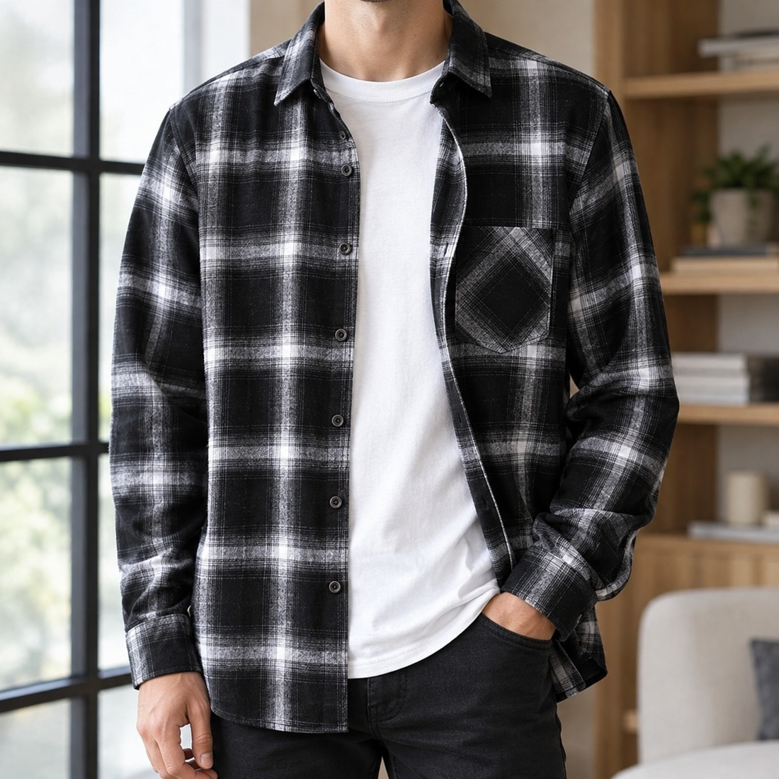 Gregoire Plaid Overshirt - Black