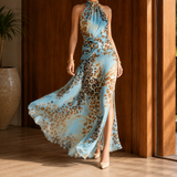 Faye Leopard Maxi Dress - Light Blue Leopard