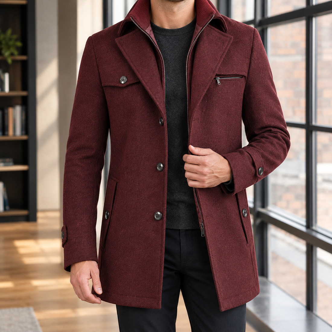 William Double Collar Coat - Red