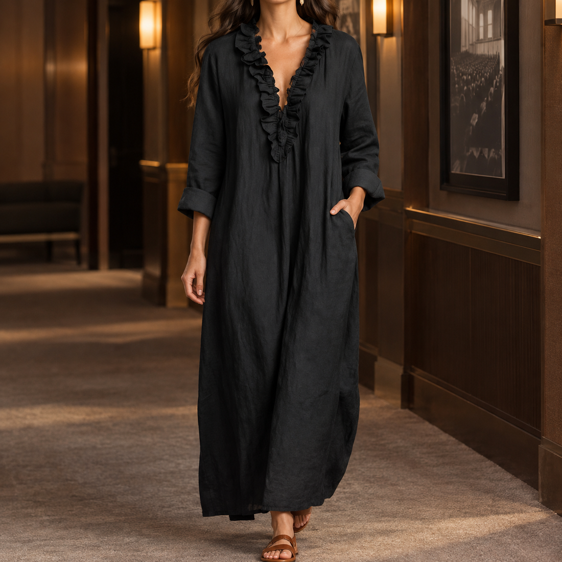 Riley Ruffle Maxi Dress - Black