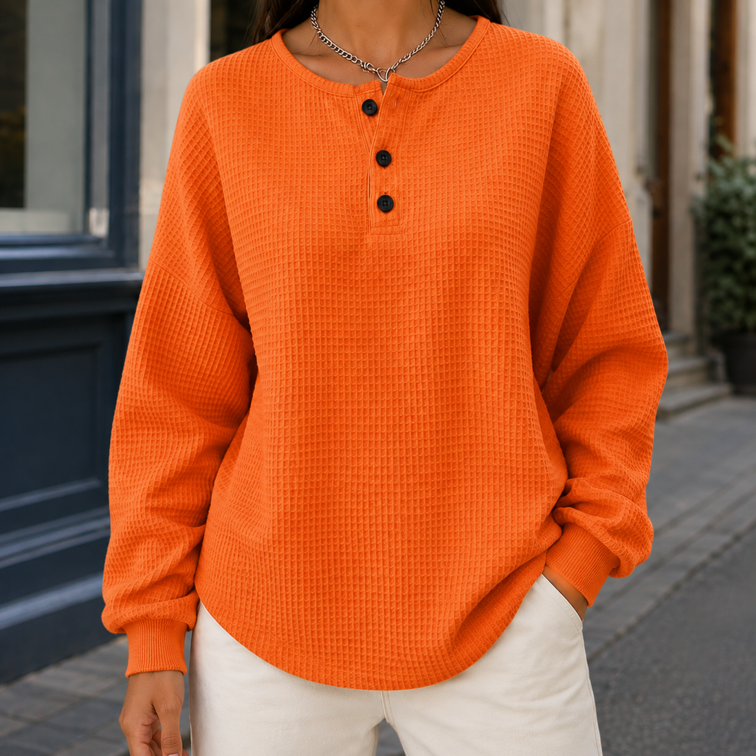 Annabel-Louise Waffle Sweater - Orange