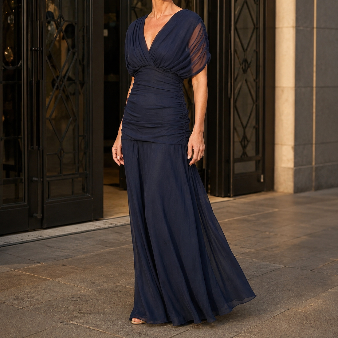 Elodie Ruched Maxi Dress - Navy