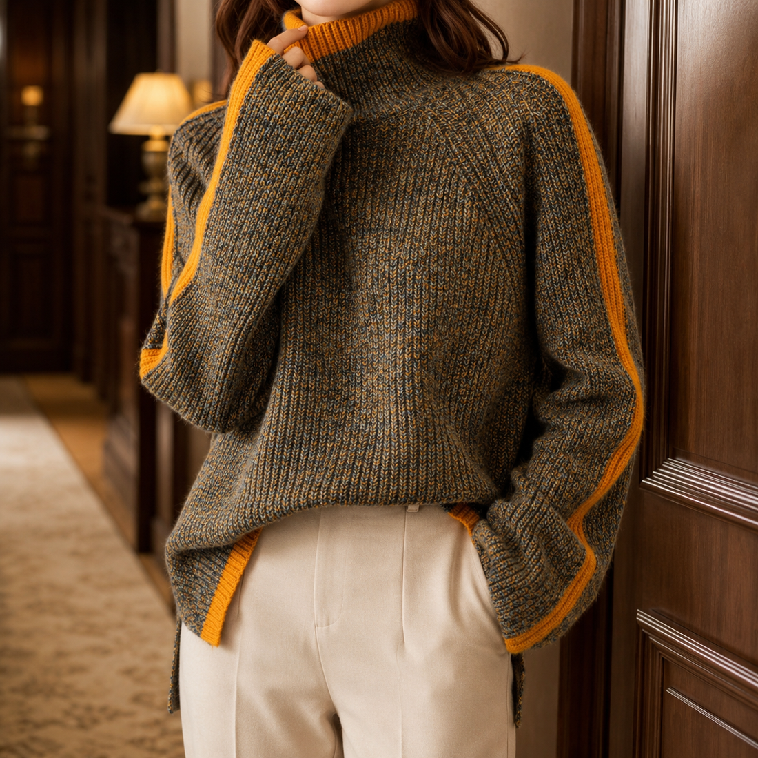 Ilaria-Claire Contrast Knit Sweater - Brown
